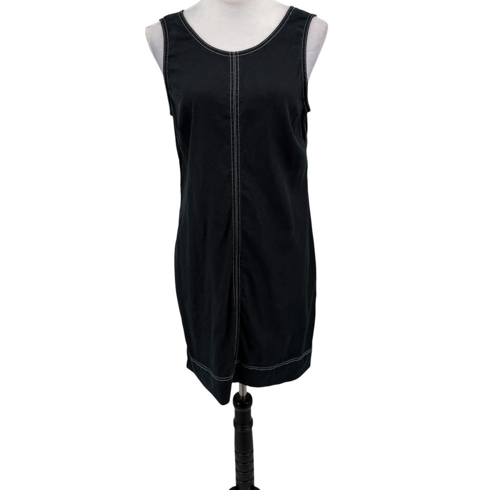 Tommy Bahama Shift Dress Women Medium Black Linen Contrast Stitching Goth